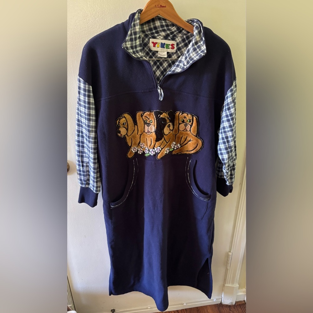 YIKES Sleepwear Plaid and Navy Dog Lounge Robe, One Size Fits All